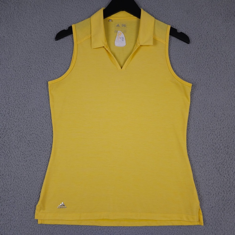 Adidas Shirt Women M Yellow Striped Sleeveless The Club at Pelican Preserve Golf